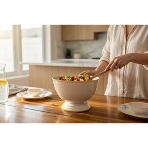 HomeGoods Pedestal Serving Bowl Unisex 12x7 White Yellow Brand New Hand Painted